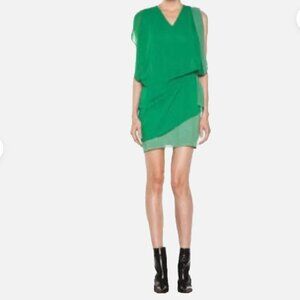 ACNE Studio Contrast Green Ruffle Slip Holiday Party Dress S/Less V Neck XS/US 2